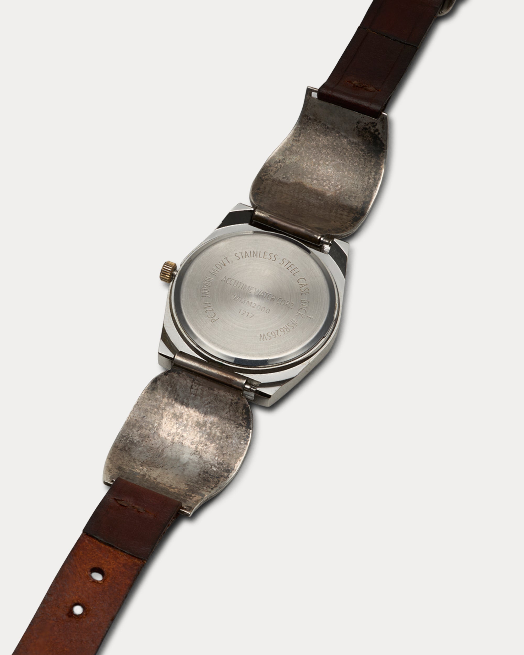 Orologio Quartz con Cinturino in Pelle e Terminali Argento con Intarsi