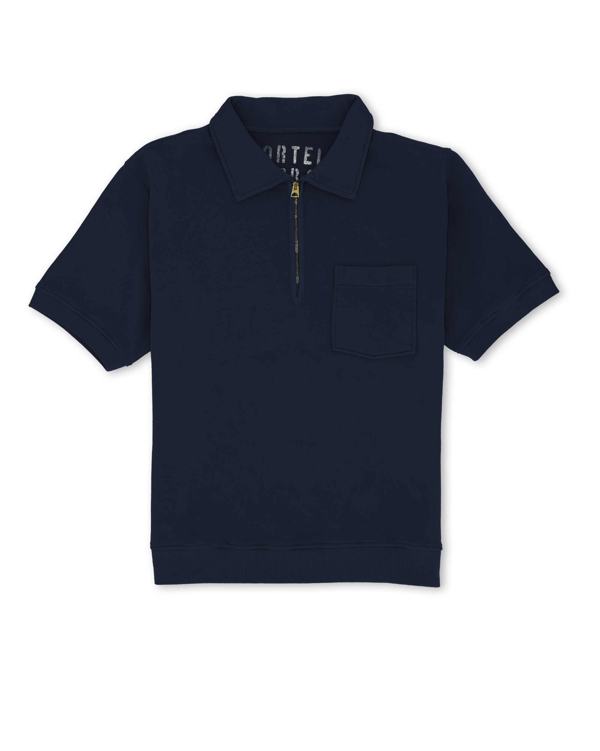 Yalepm Brushed Jersey Quarter Zip Collared Short Sleeve Sweatshirt