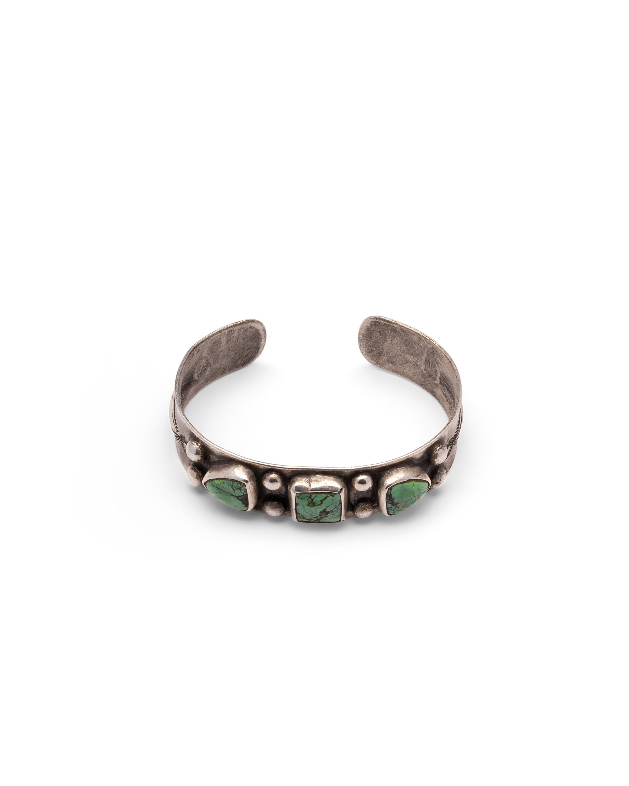 Silver bracelet with Turquoise Stones and Geometric Details