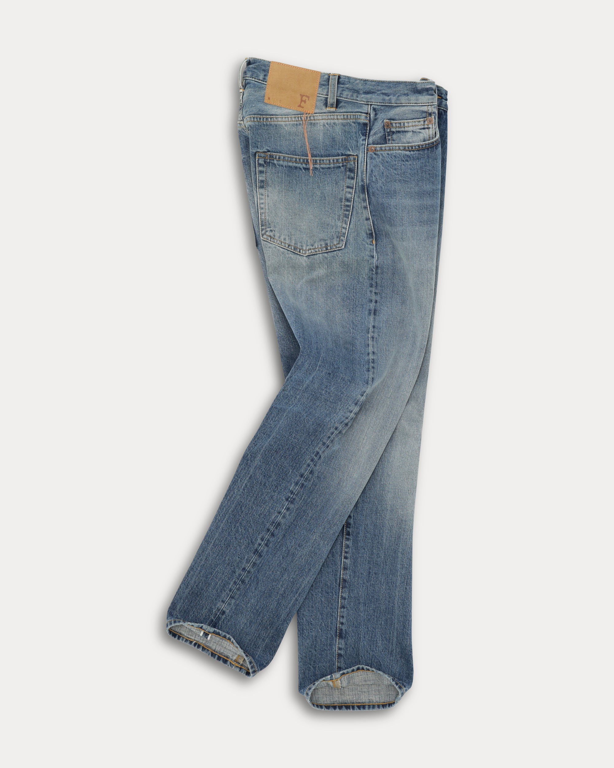 911 Superjohn Japan Denim Cimosato 5 Tasche a Vita Alta Stone Wash - L33''