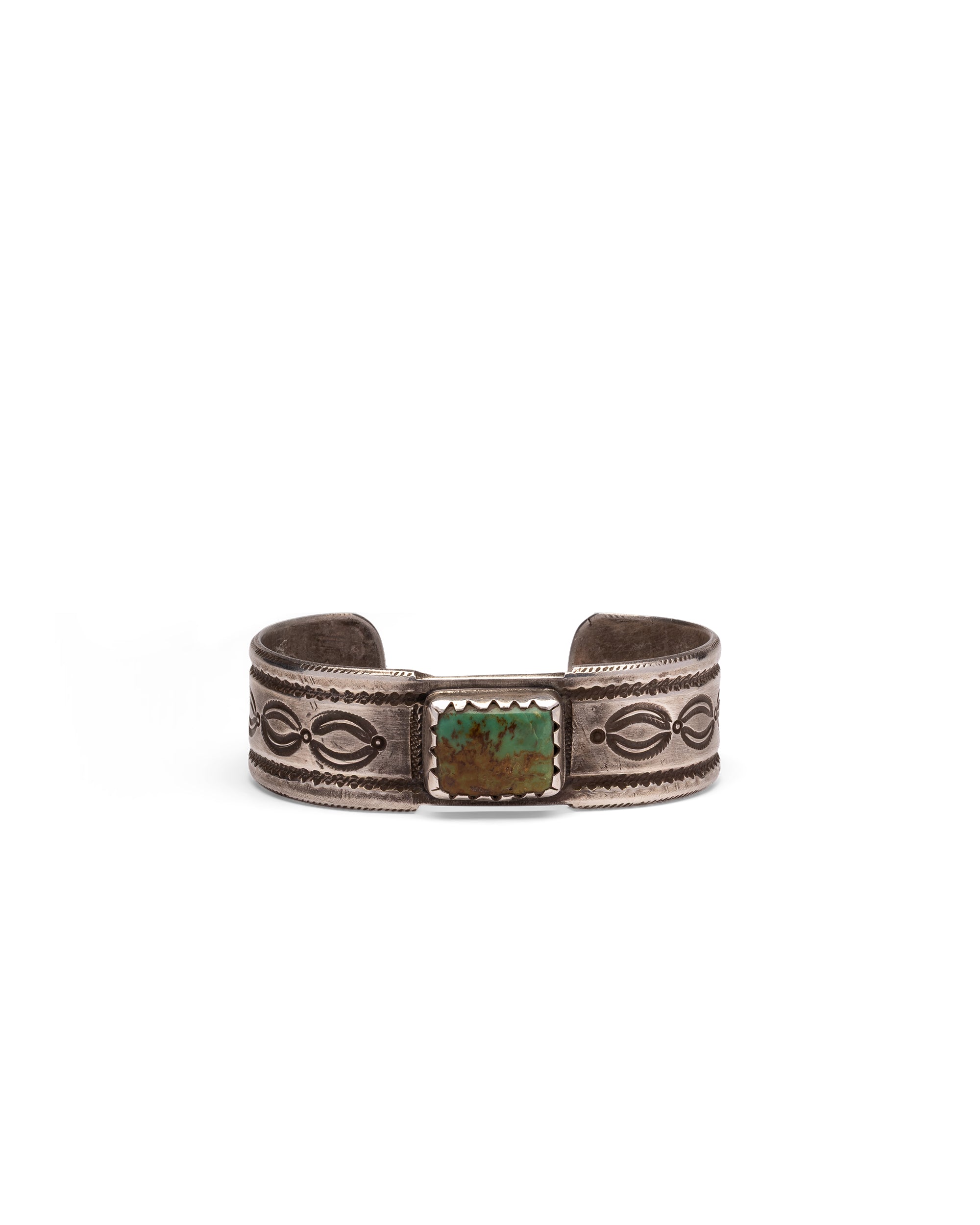 Silver bracelet with Rectangular Turquoise Stone and engravings