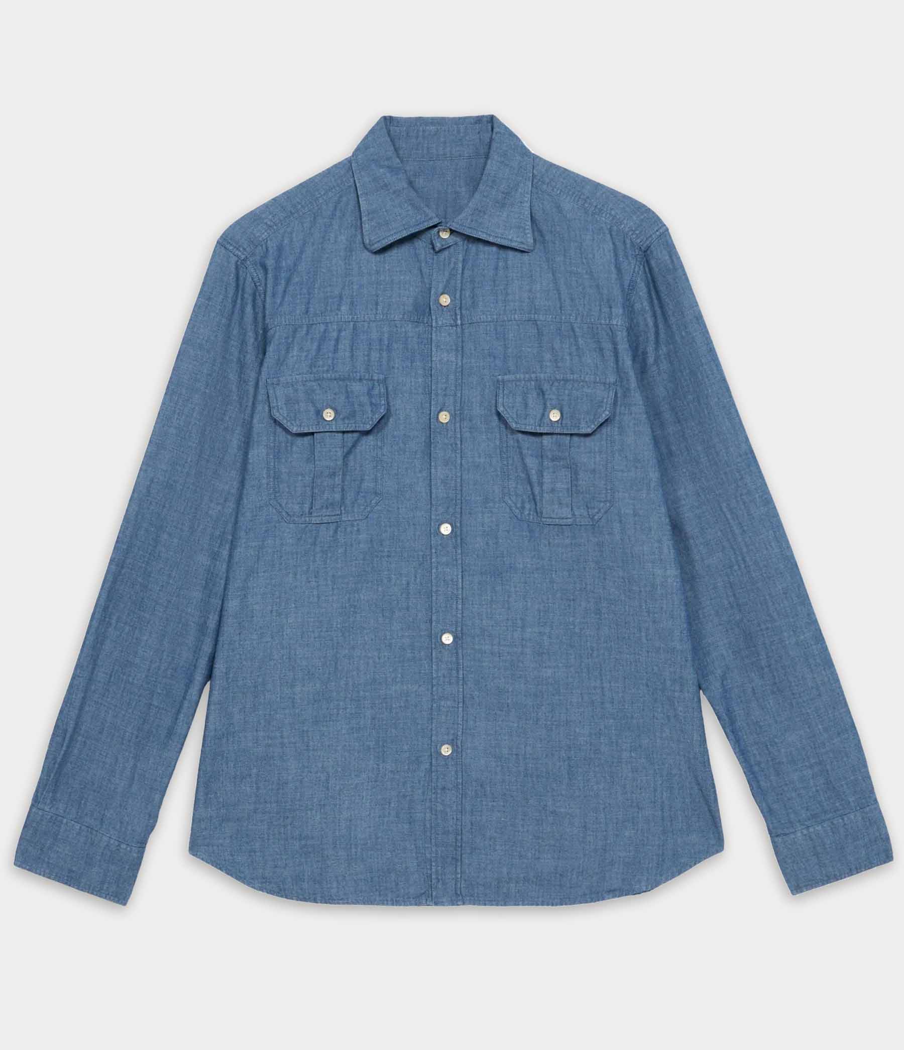 Amleto Camicia In Chambray Con Tasche A Toppa