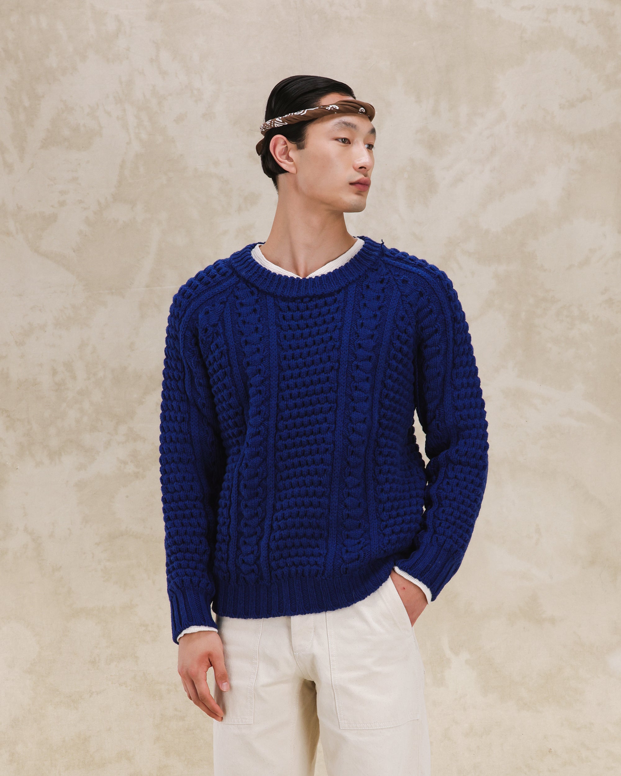 Aston Cable Knit Wool Crewneck Sweater 