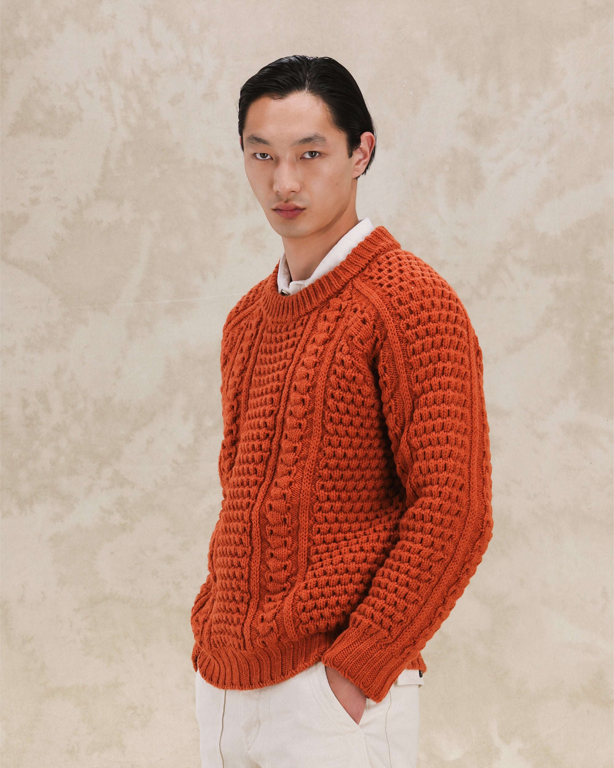 Aston Cable Knit Wool Crewneck Sweater 