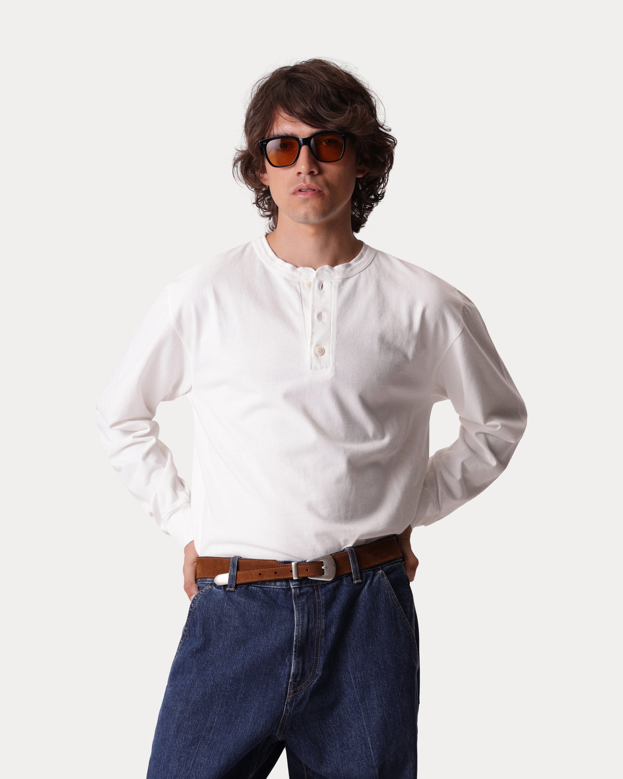 Bliss T-shirt Serafino in Cotone Manica Lunga