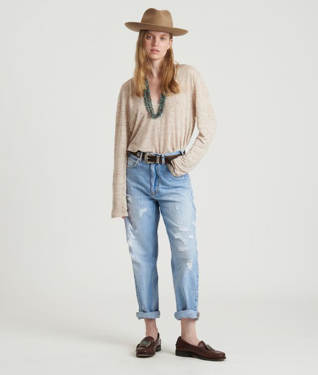 Cara T-Shirt Manica Lunga in Lino Melange