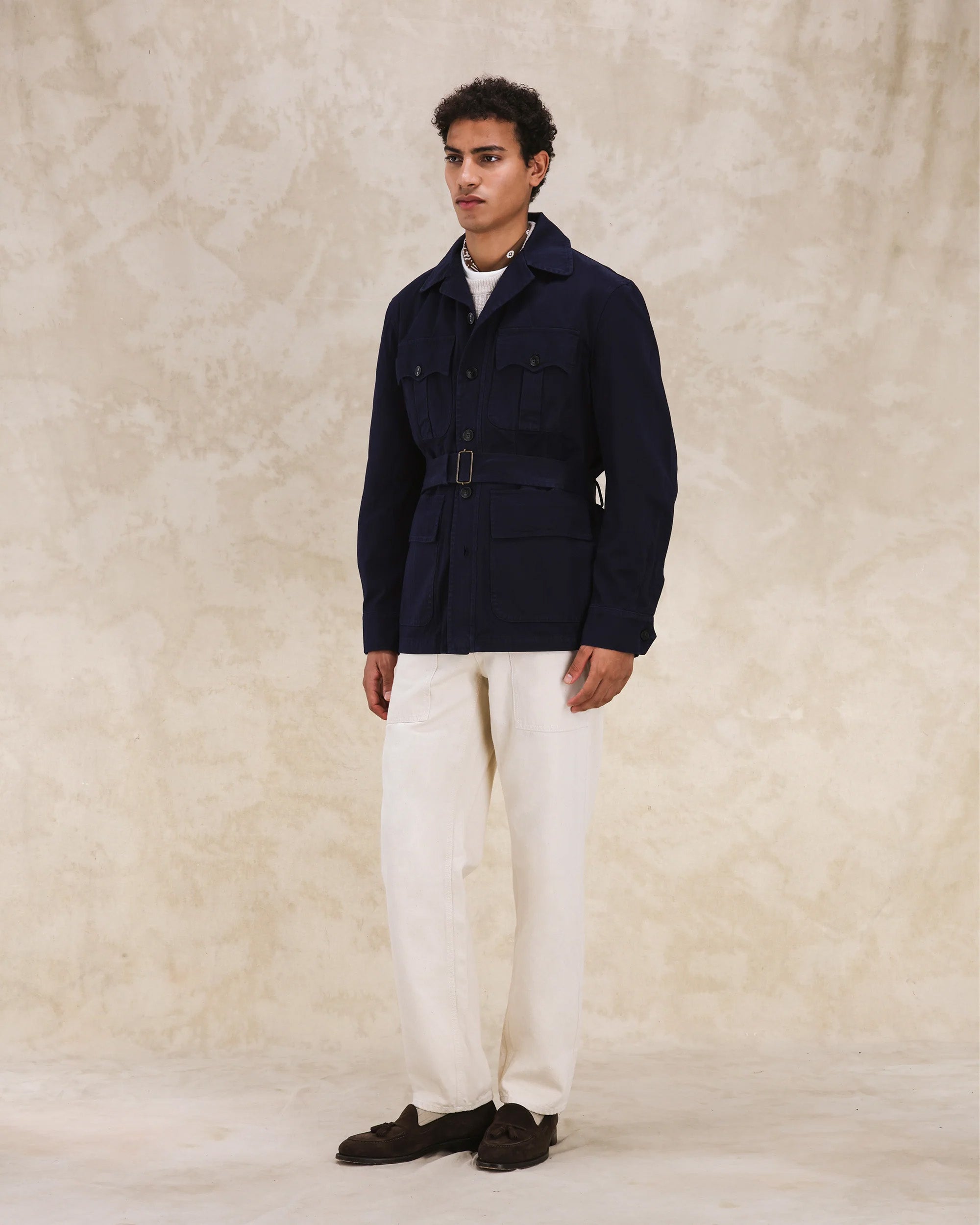 Clint Giacca Sahariana in Herringbone di Cotone