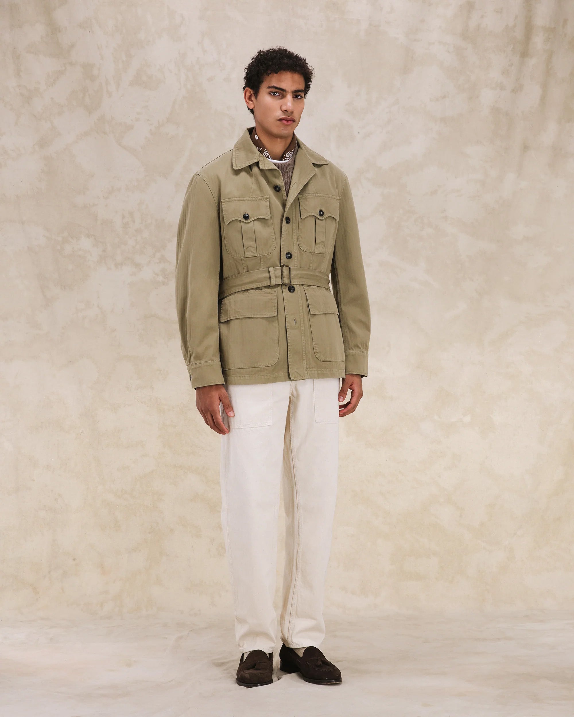 Clint Giacca Sahariana in Herringbone di Cotone