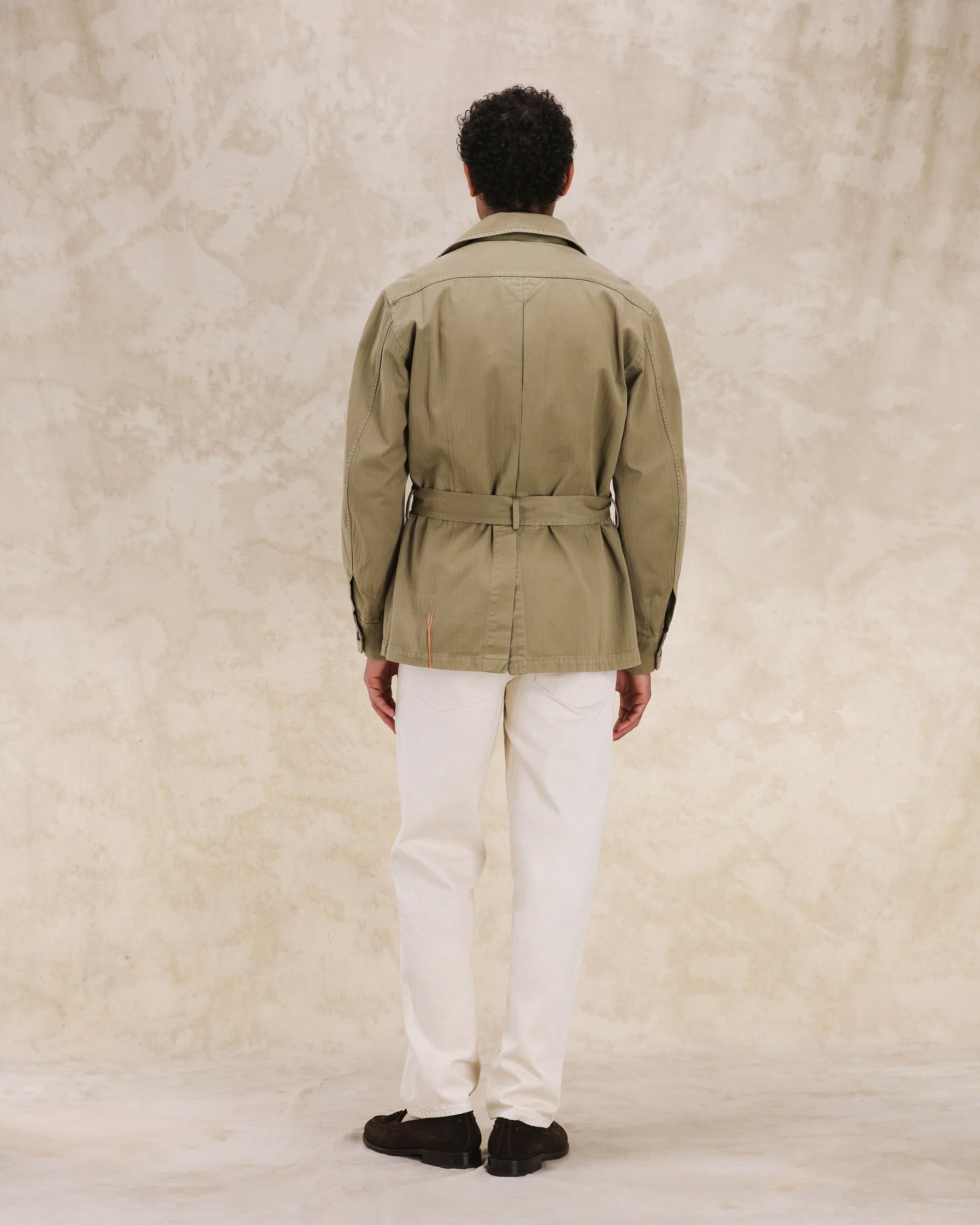 Clint Giacca Sahariana in Herringbone di Cotone
