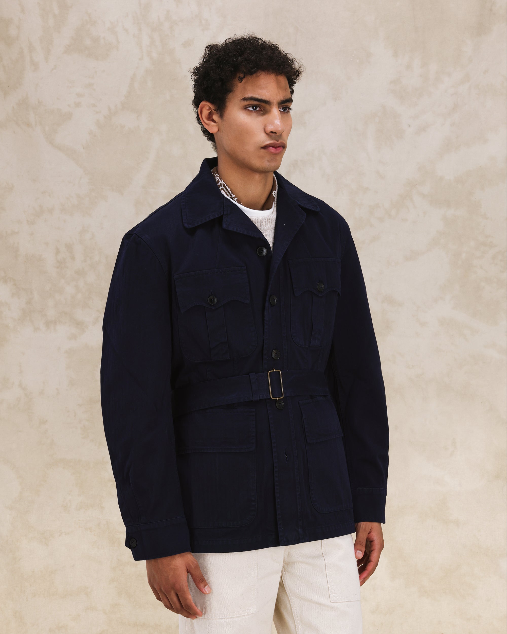 Clint Giacca Sahariana in Herringbone di Cotone