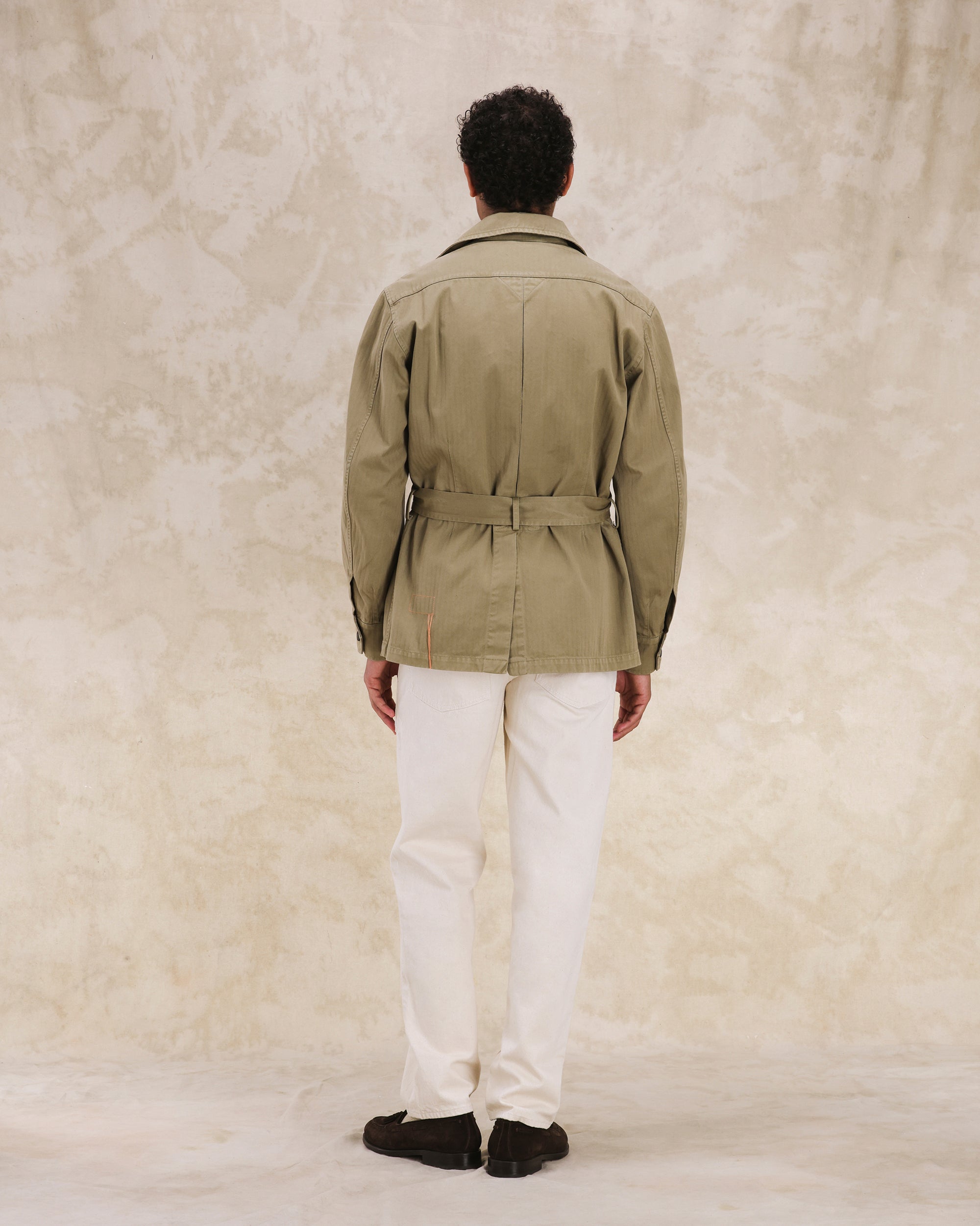 Clint Giacca Sahariana in Herringbone di Cotone