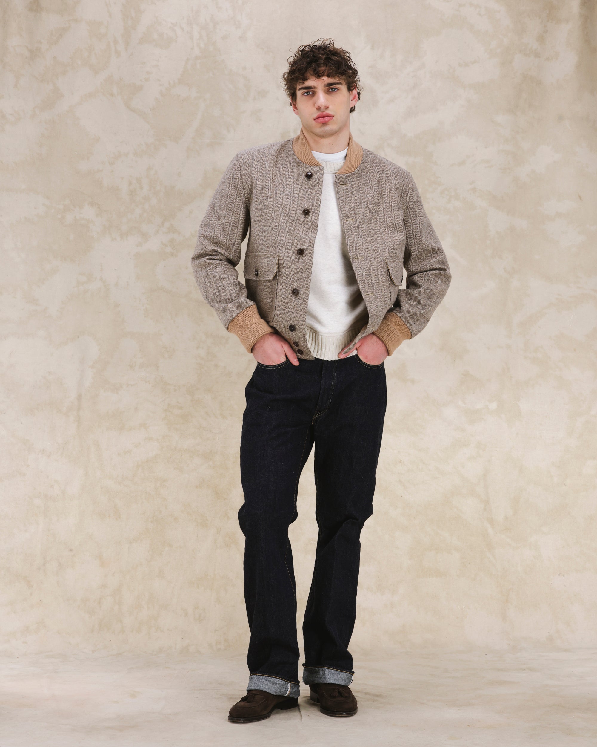 Cruiser Bomber In Herringbone Di Lana