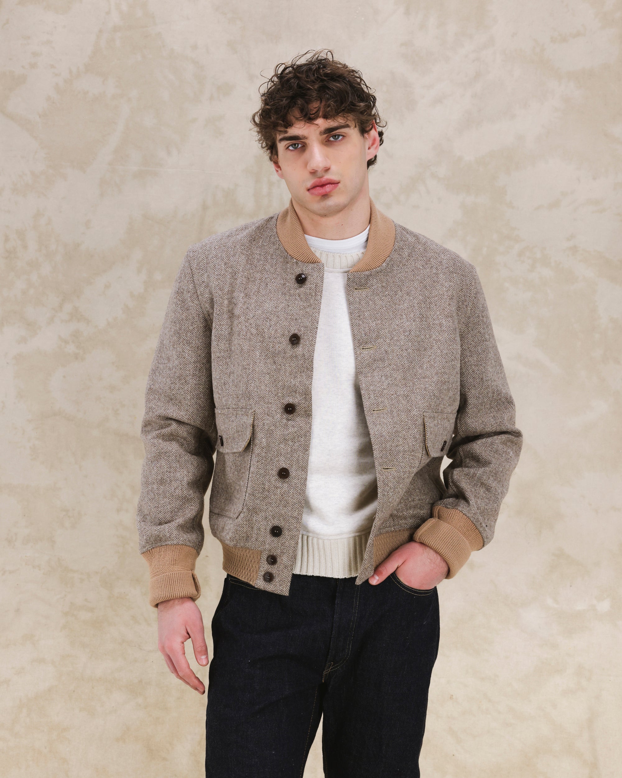 Cruiser Bomber In Herringbone Di Lana