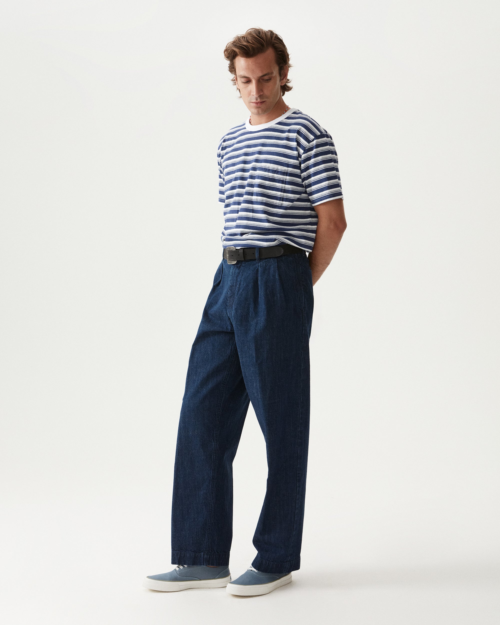Newyork Pantaloni Con Pences In Denim Indigo Rinse