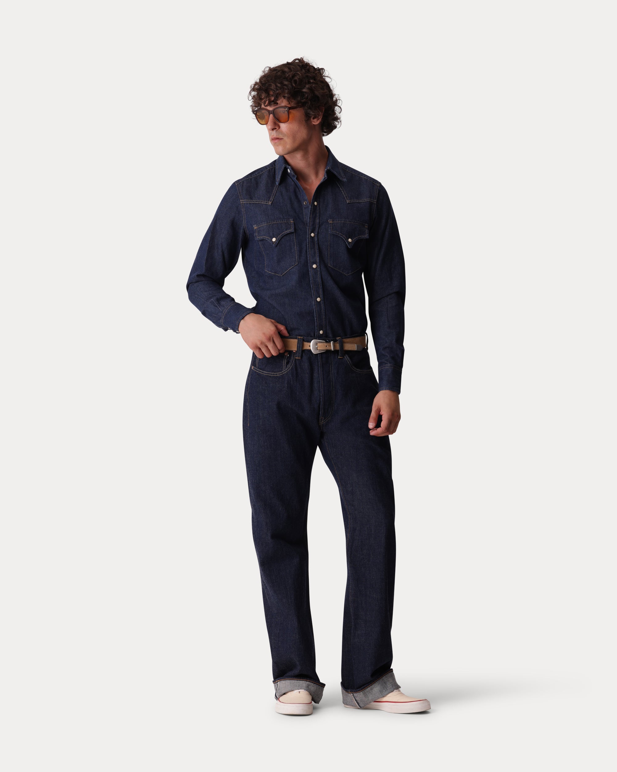 Ntex Camicia Texana In Denim Indigo Rinse