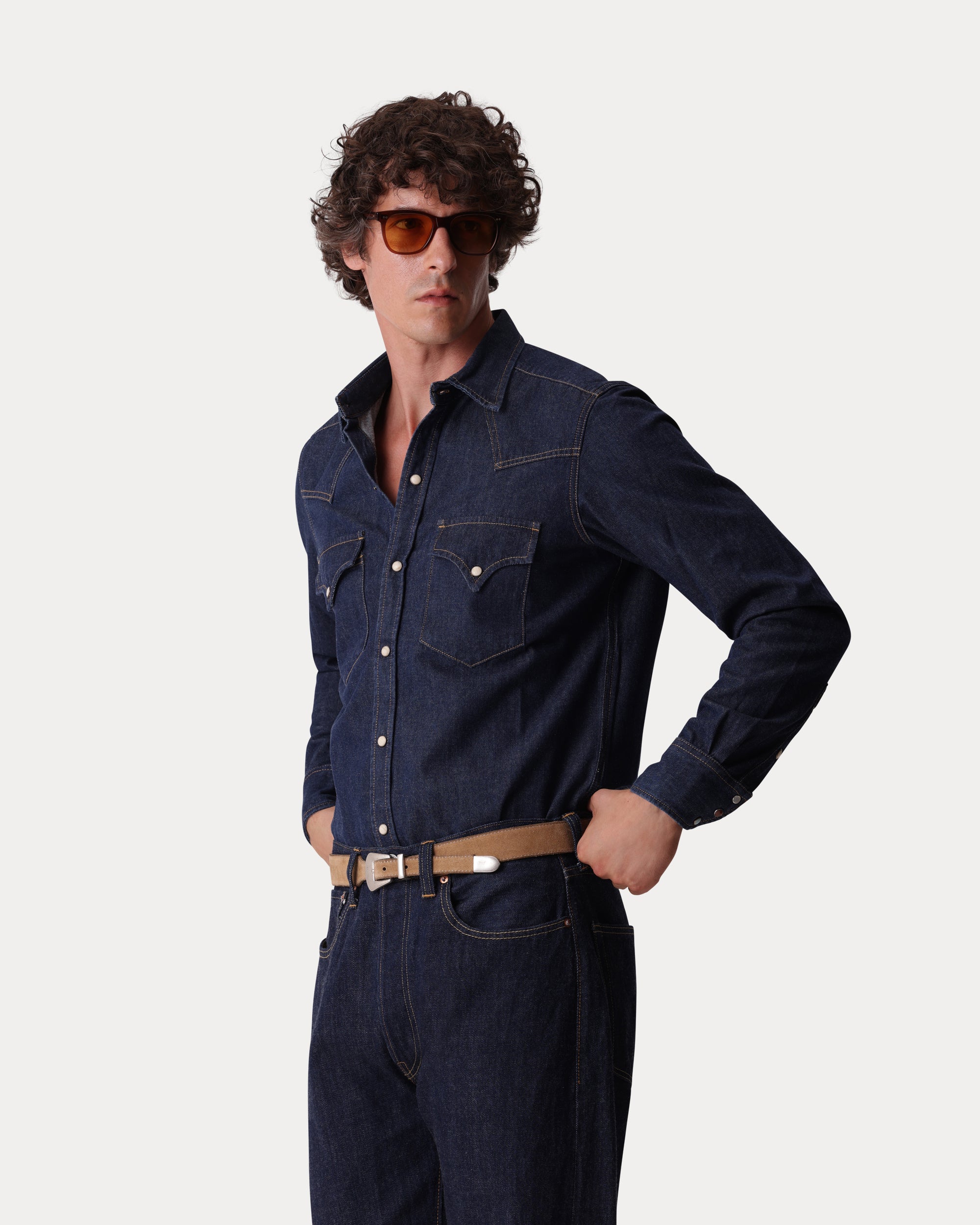 Ntex Camicia Texana In Denim Indigo Rinse