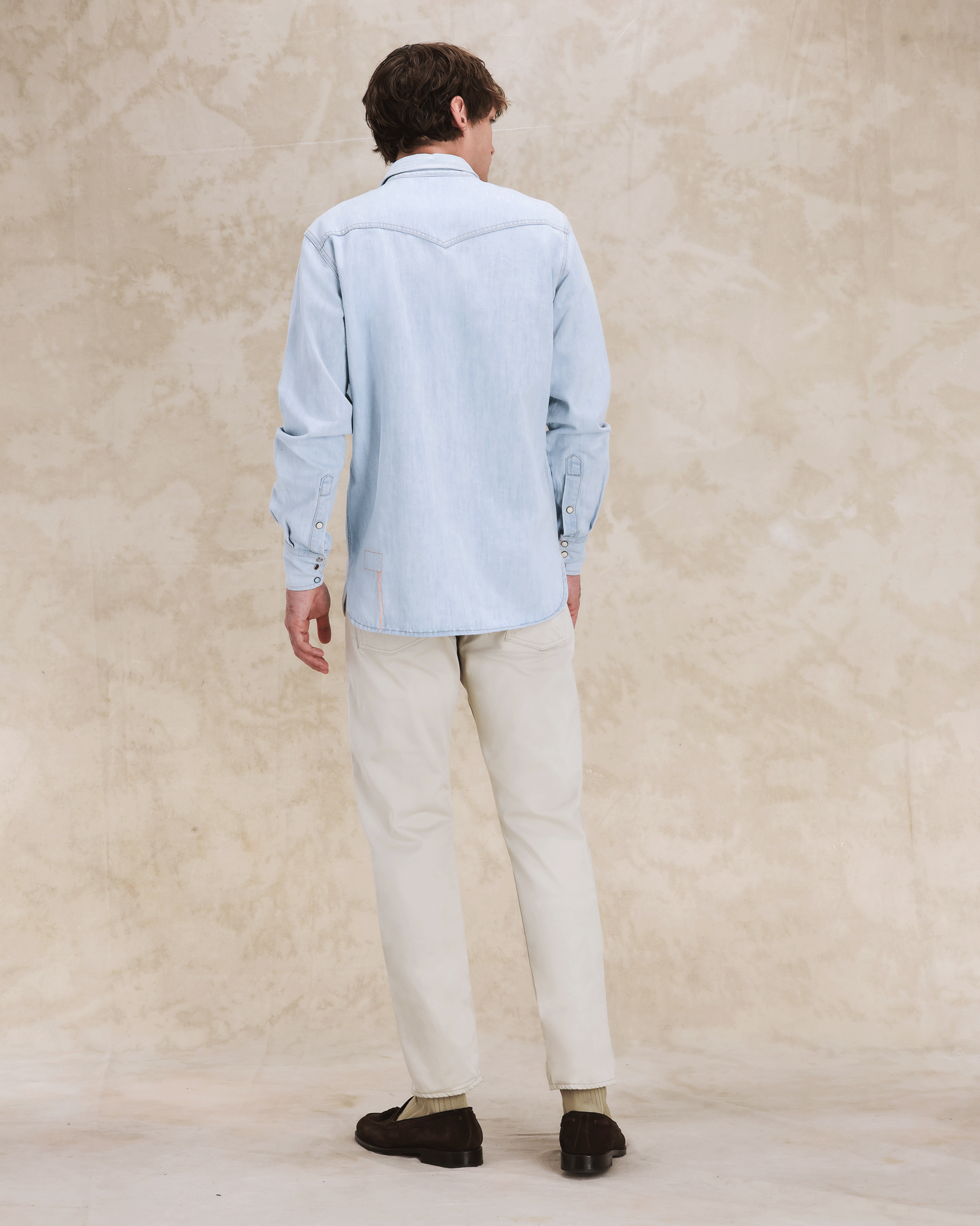 Ntex Camicia Texana In Denim Bleach Wash