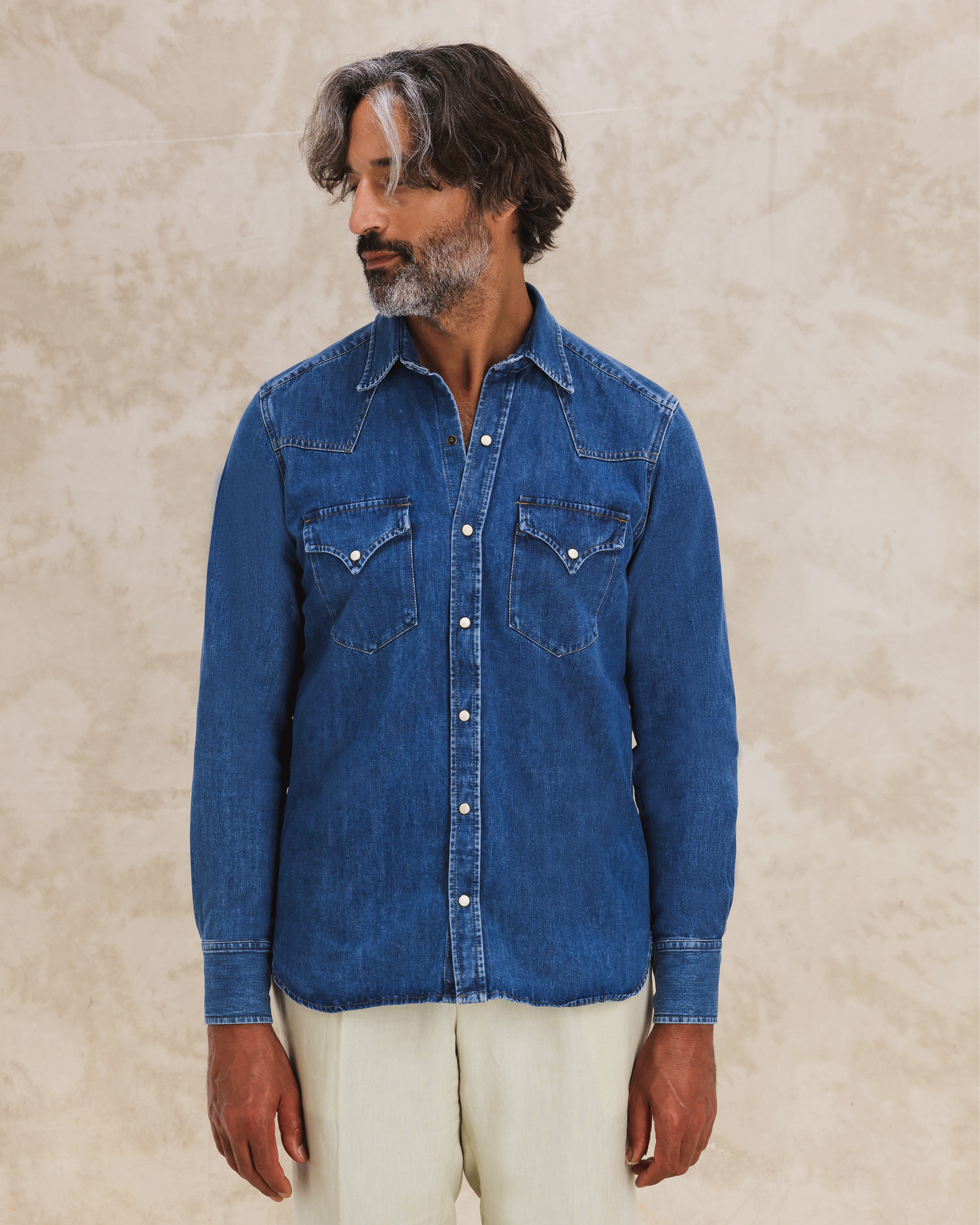 Ntex Camicia Texana In Denim Stone Wash