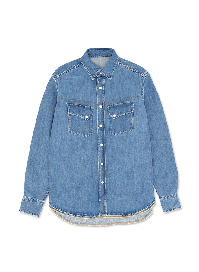 Pasadena Camicia Western In Denim Bleach Wash