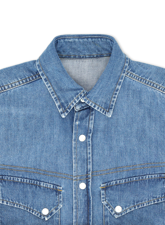 Pasadena Camicia Western In Denim Bleach Wash