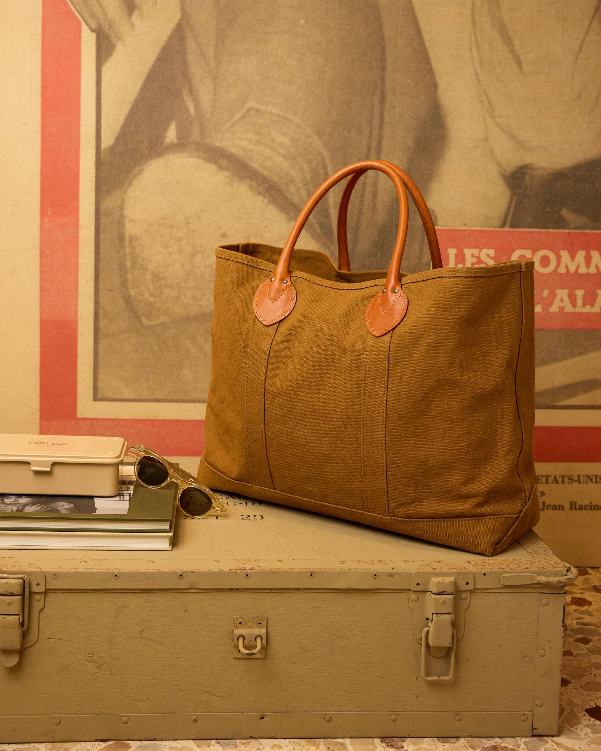 Port Borsa In Canvas con Manici in Pelle