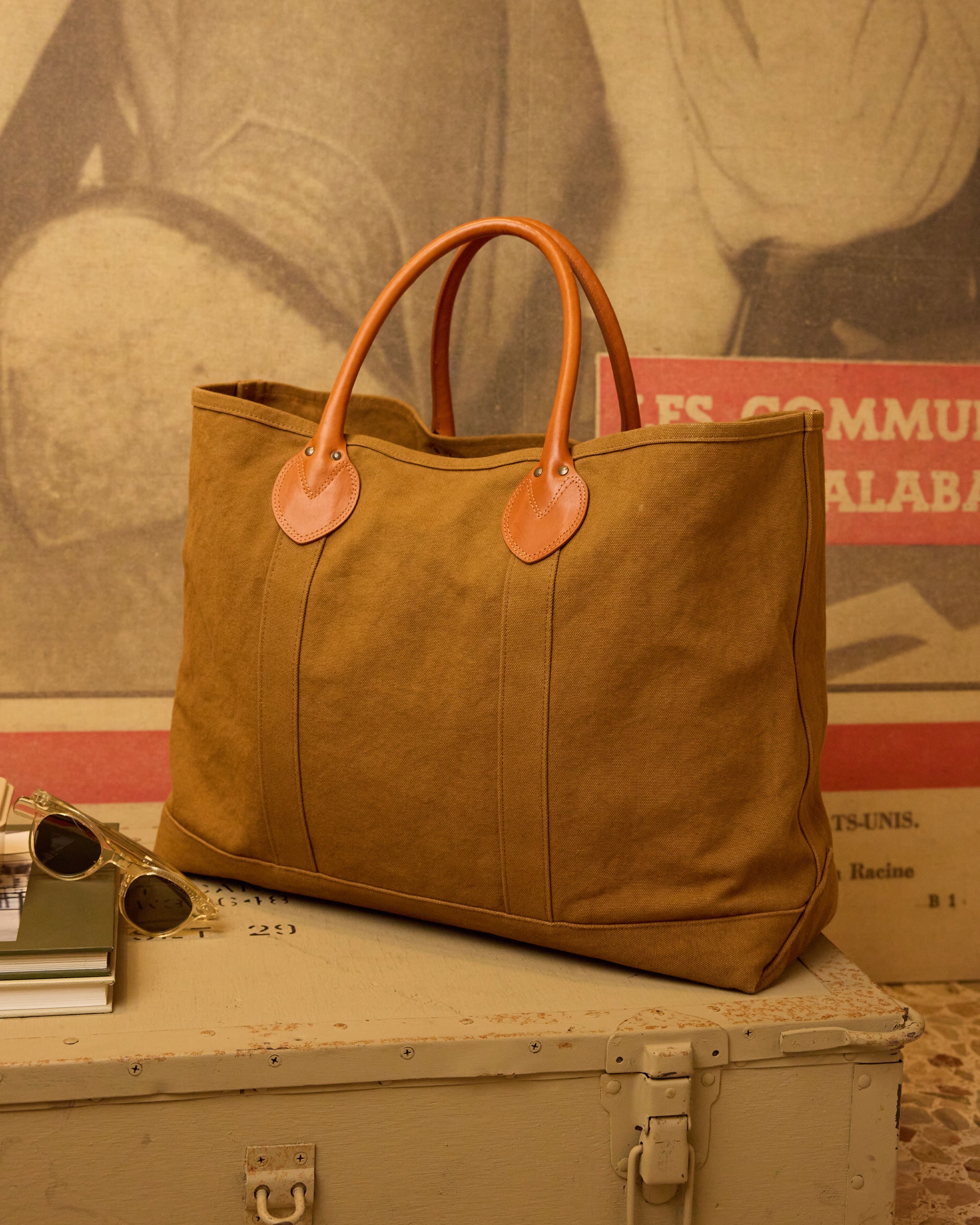 Port Borsa In Canvas con Manici in Pelle