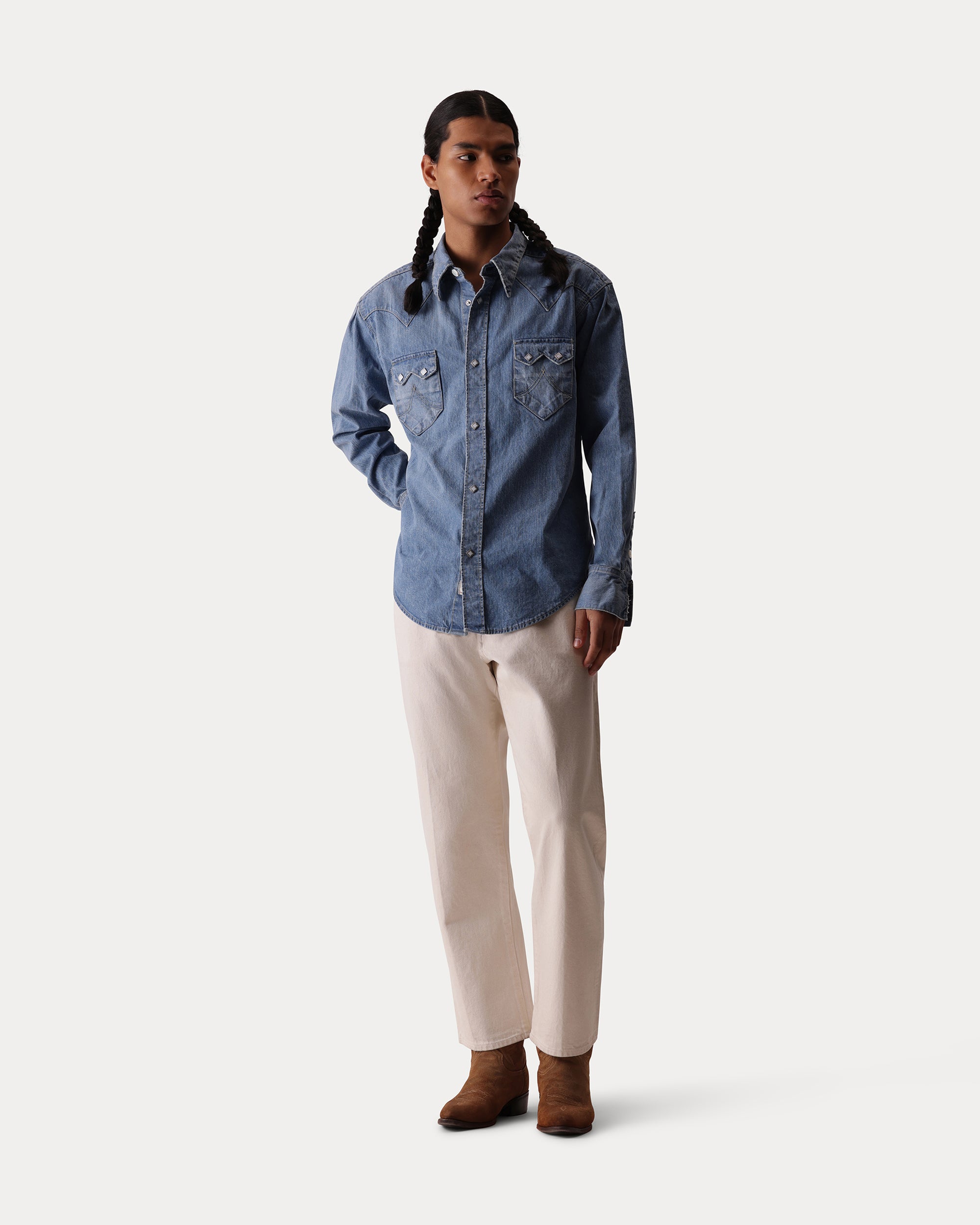 Redford Western Shirt in Japan Denim Stone Wash