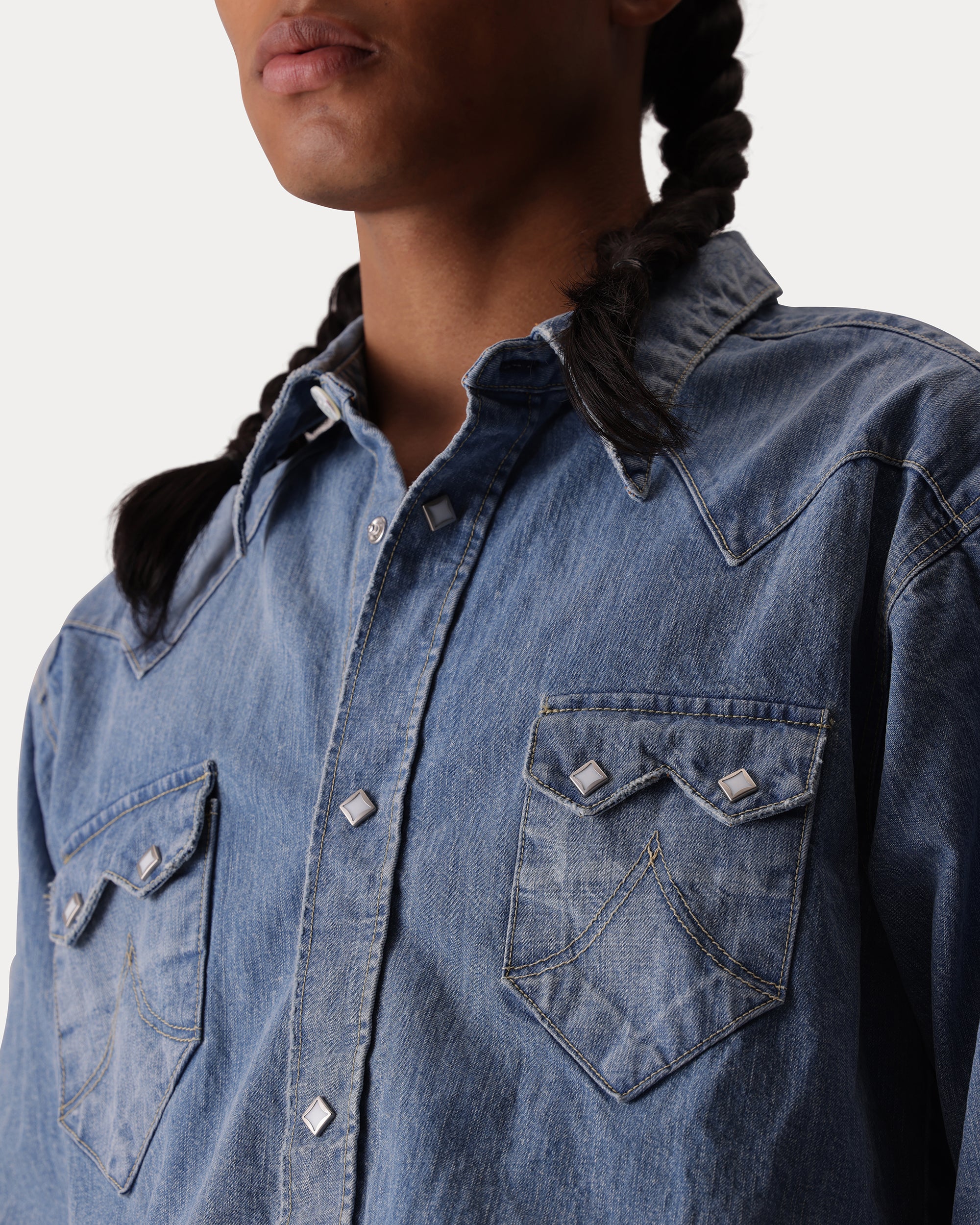 Redford Western Shirt in Japan Denim Stone Wash