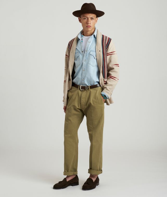 Reno Pantaloni In Herringbone di Cotone