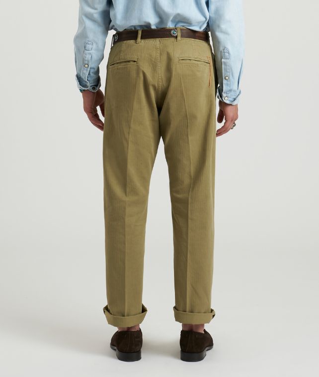 Reno Pantaloni In Herringbone di Cotone