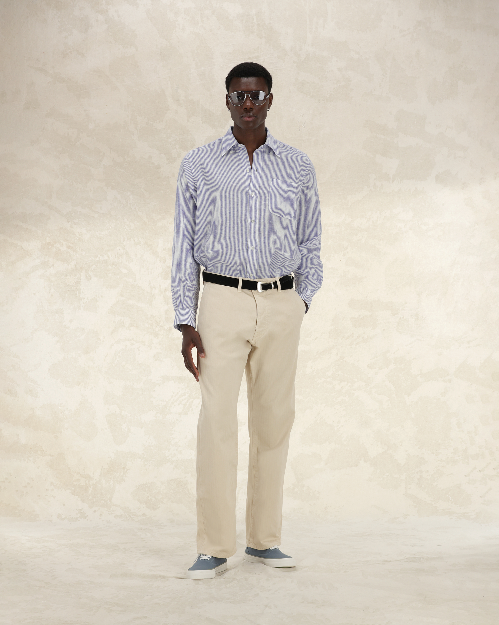 Reno Pantaloni In Herringbone di Cotone