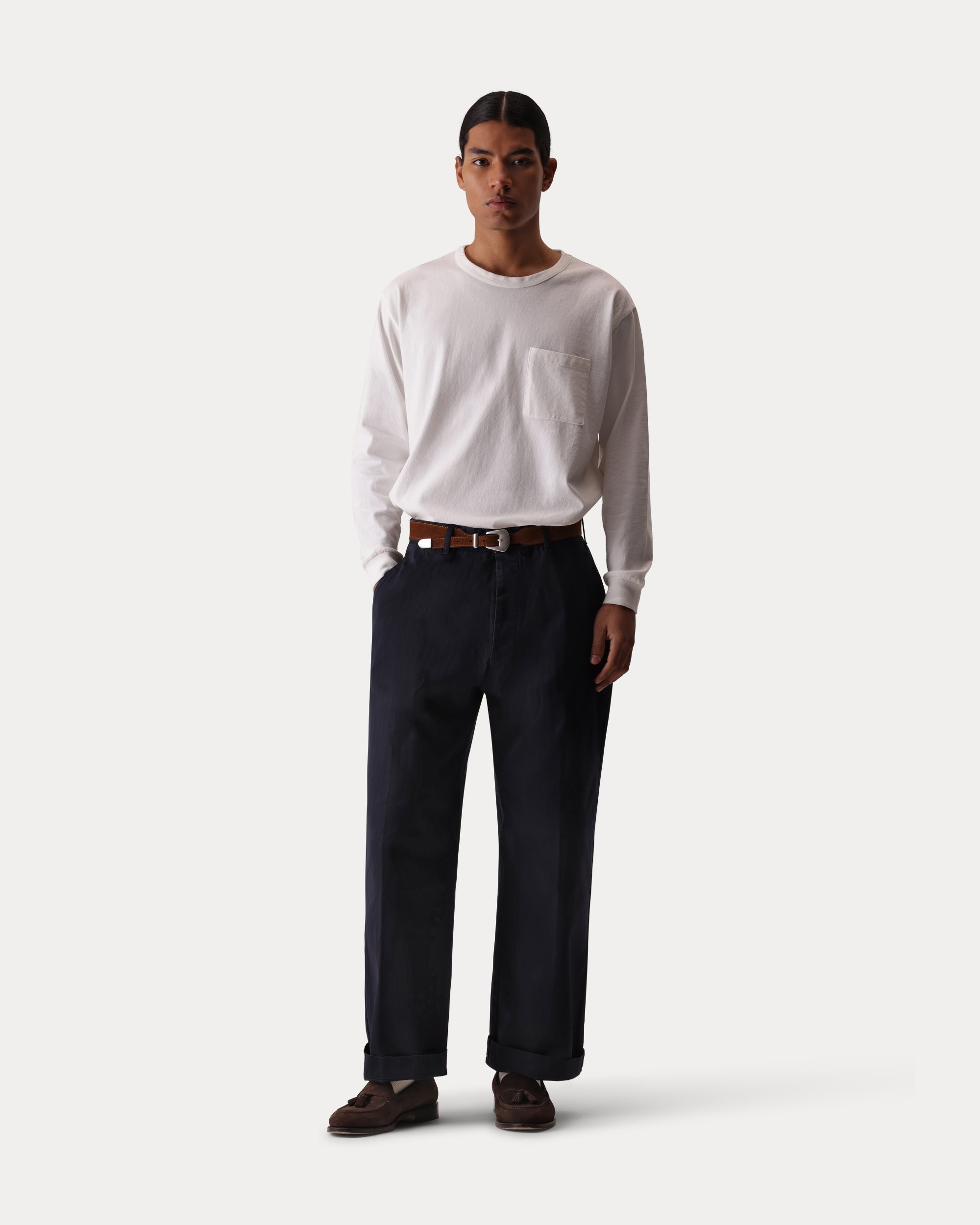 Silver Pantalone in Herringbone di Cotone