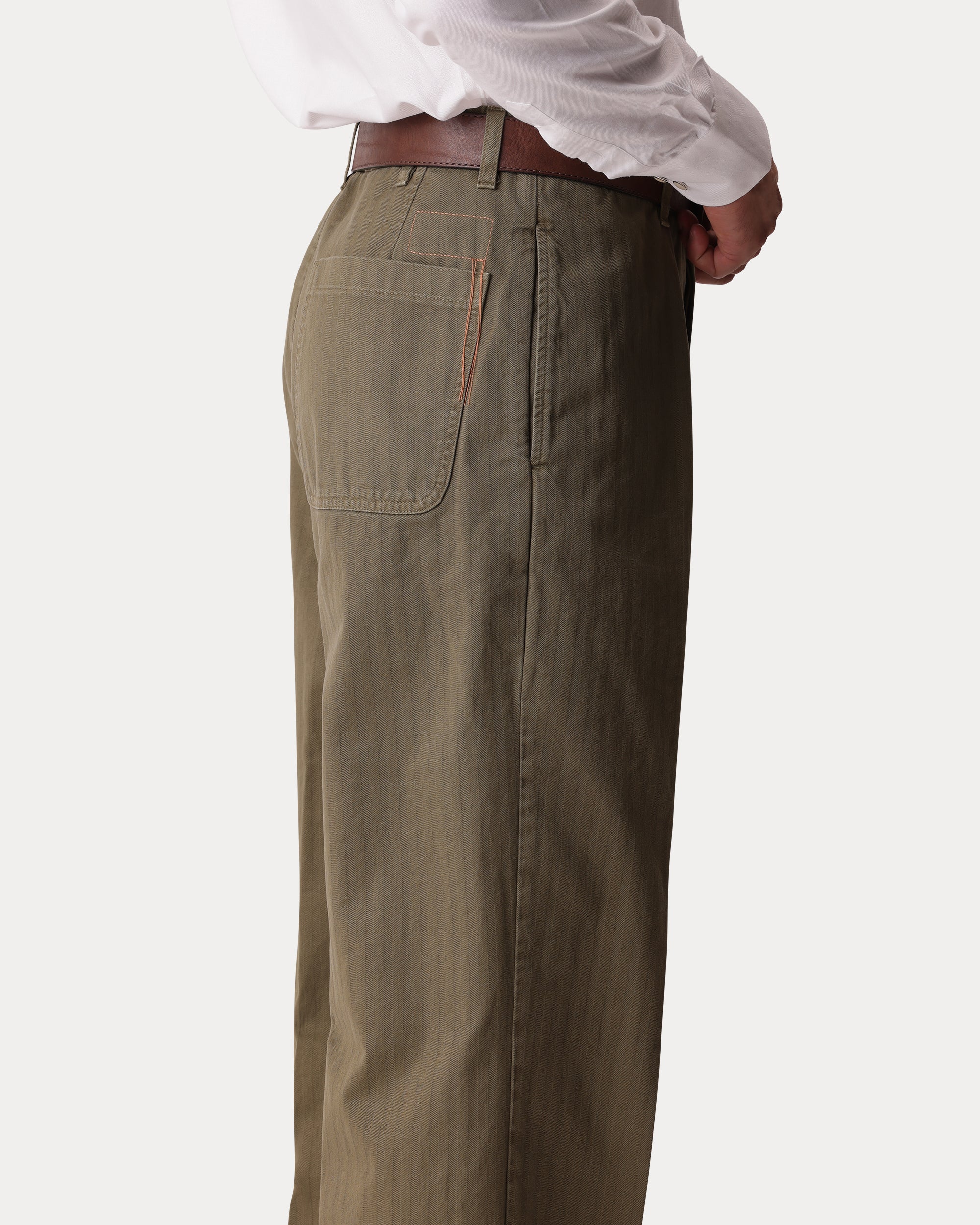 Silver Cotton Herringbone Trousers