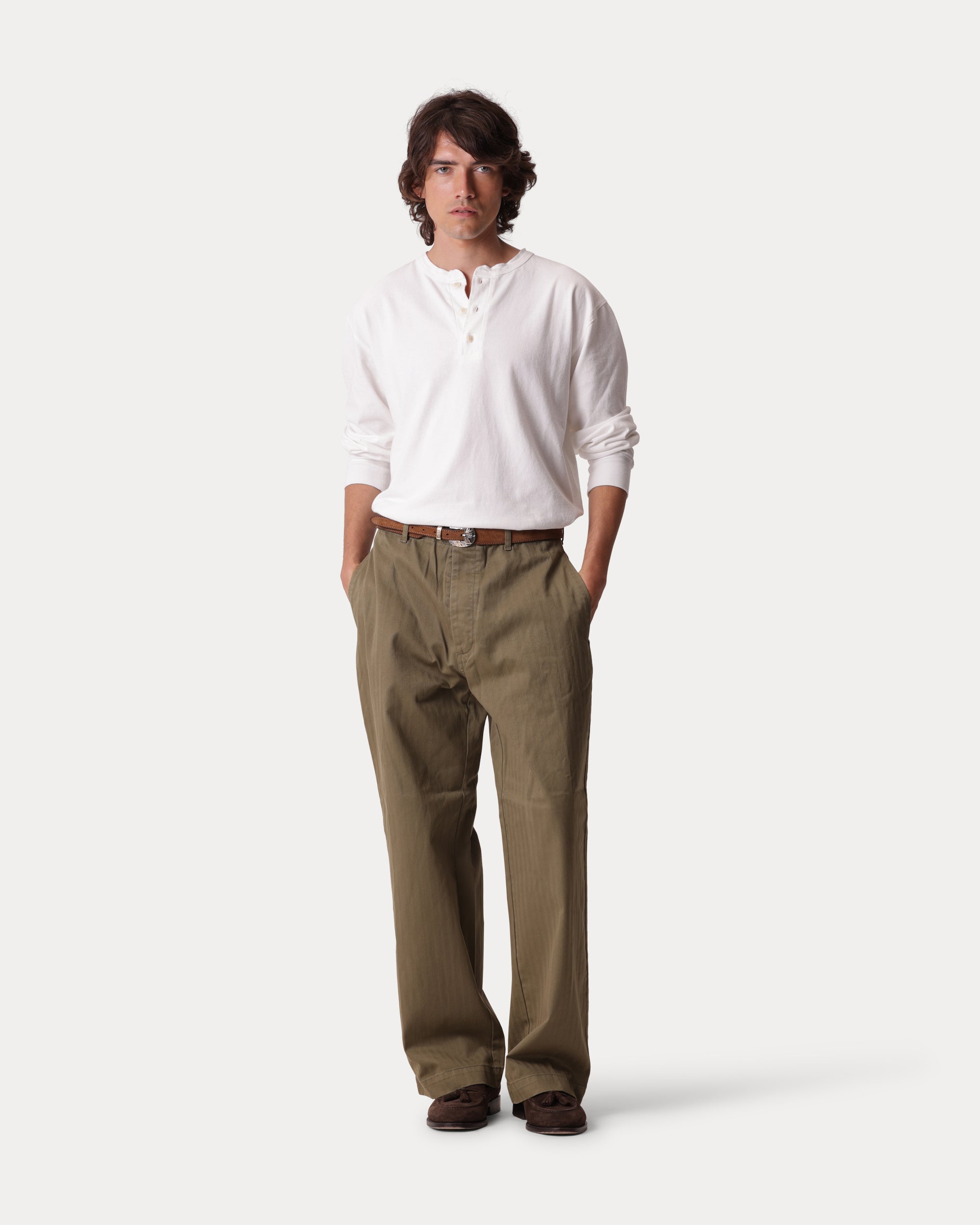 Silver Pantalone in Herringbone di Cotone