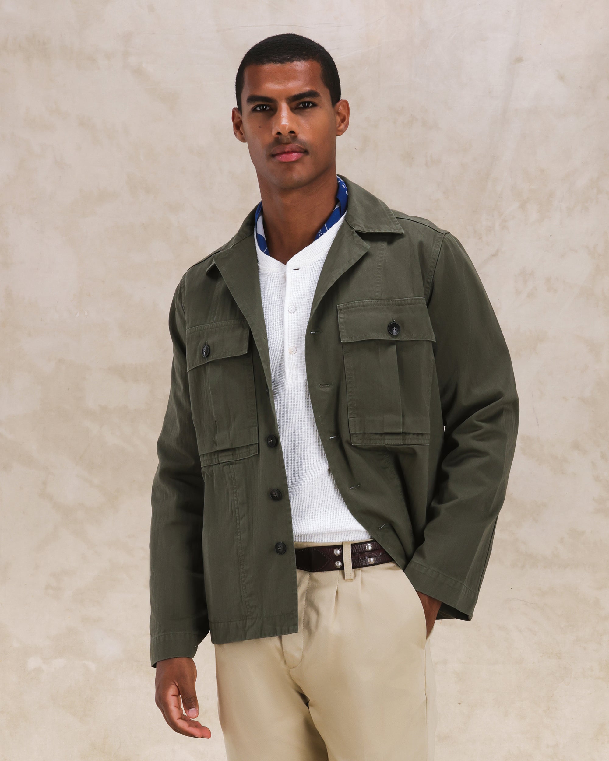 Solomon Overshirt In Herringbone Di Cotone