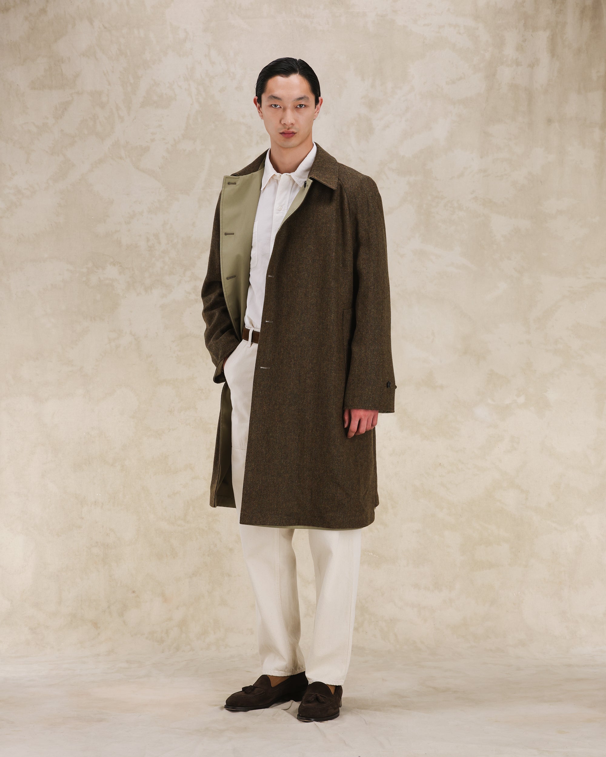 Stanford Cappotto Monopetto Reversibile in Herringbone di Lana