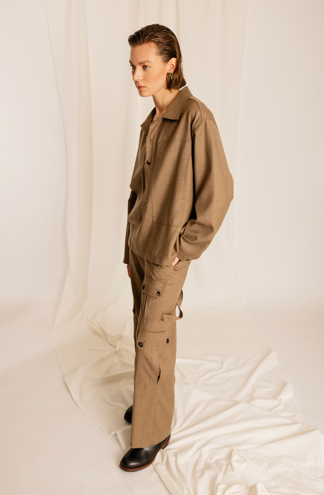 Jayda Pantaloni Militari Cargo In Fresco Lana 