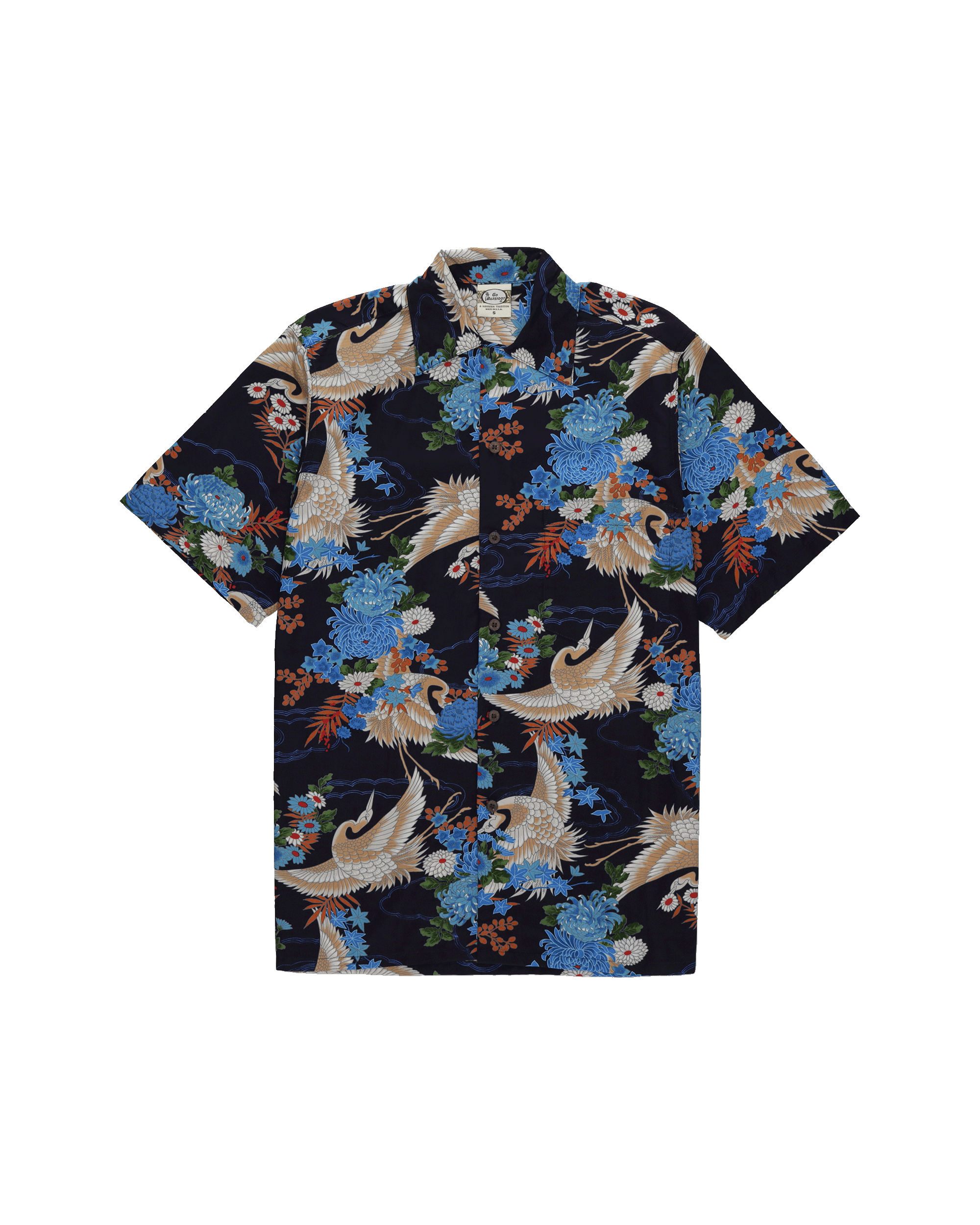 Tsuru Camicia Con Stampa in Cotone a Maniche Corte