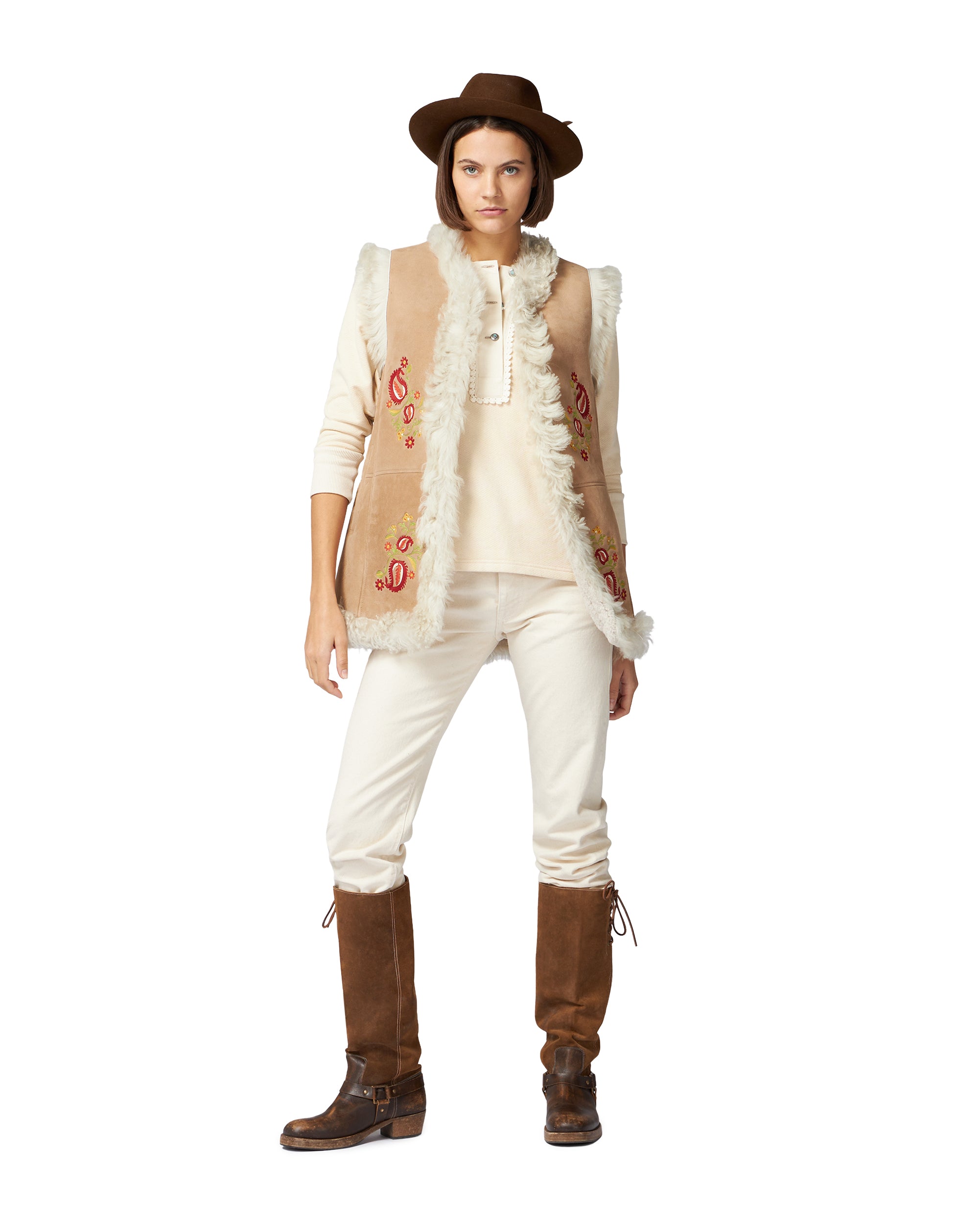 Donna Gilet Ricamato In Shierling