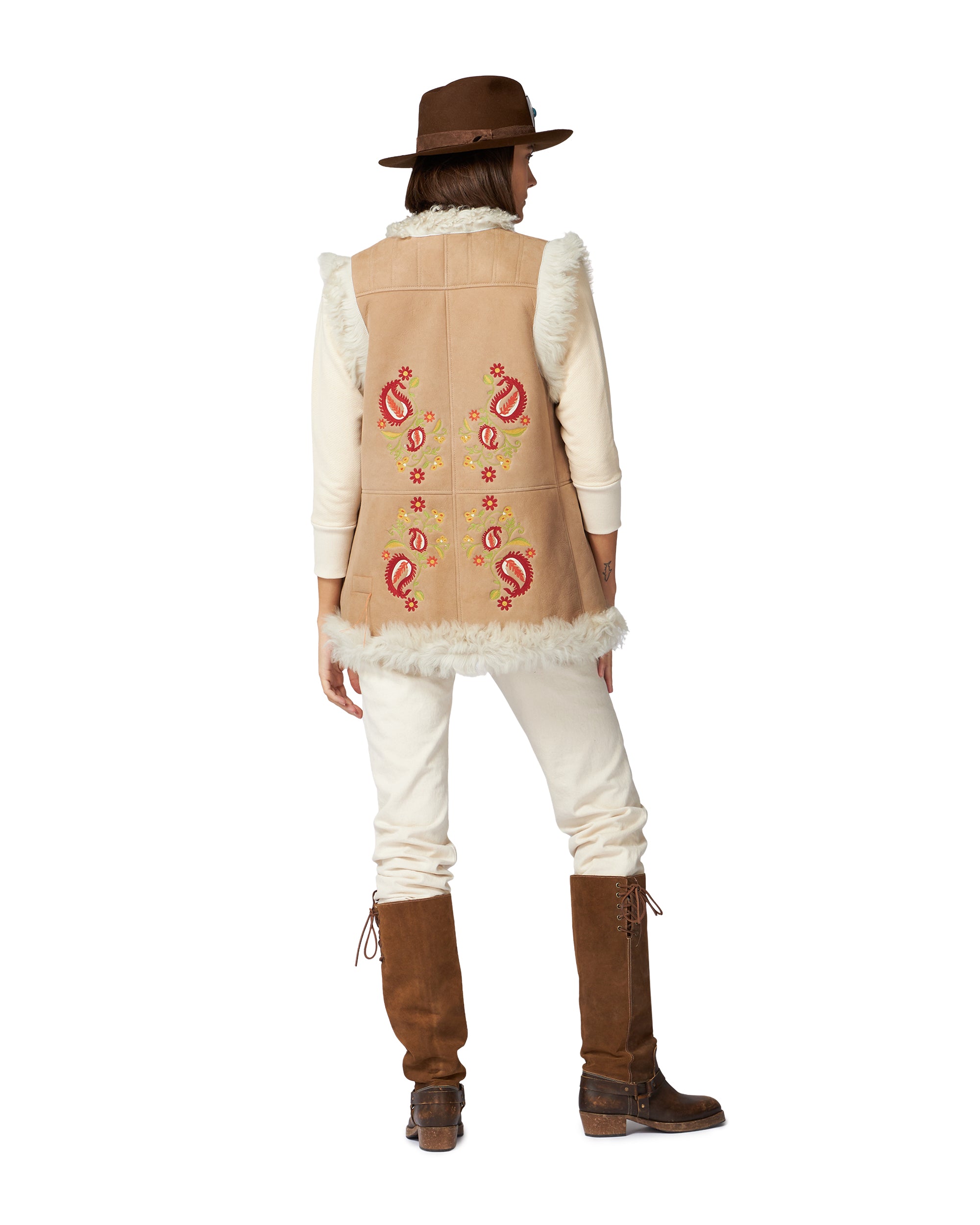 Donna Gilet Ricamato In Shierling