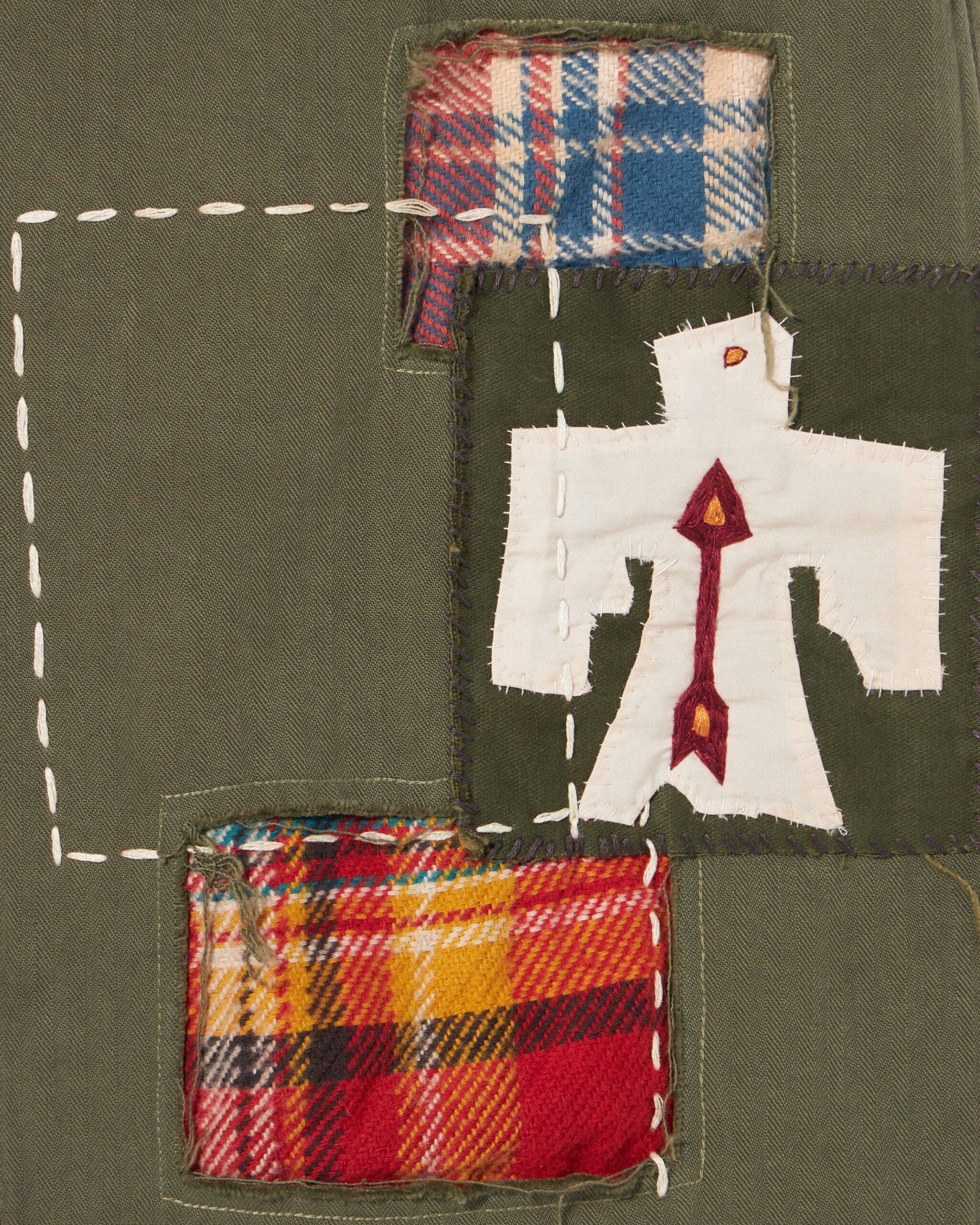 Jacey Pantaloni Fatigue in Herringbone di Cotone con Patch a Quadri