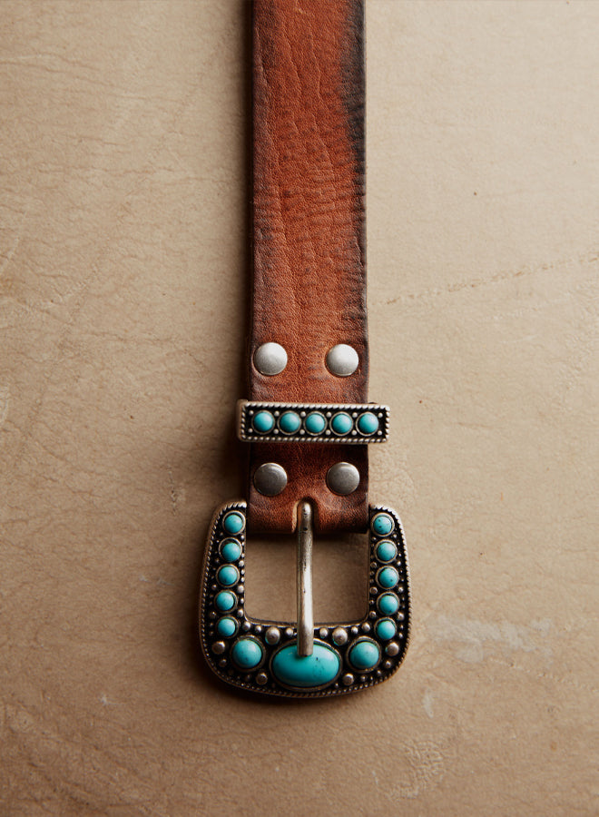 Thelma Cintura In Cuoio Con Borchie Turchesi