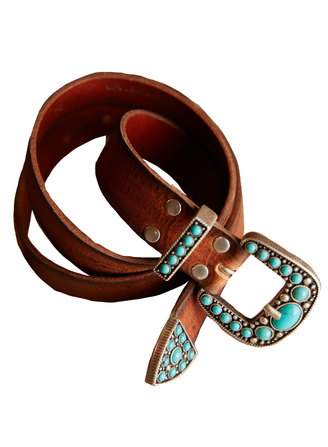Thelma Cintura In Cuoio Con Borchie Turchesi