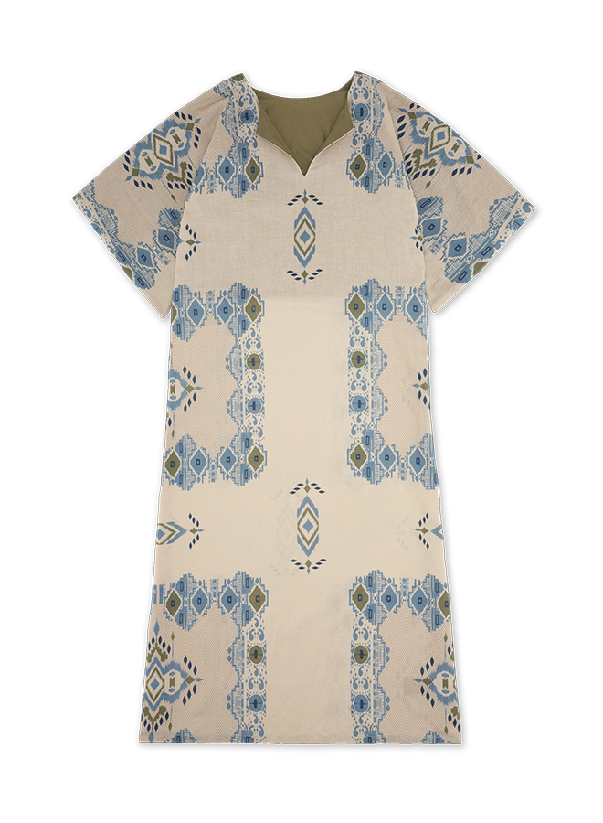 Acaia Caftano con Stampa in Cotone e Lino