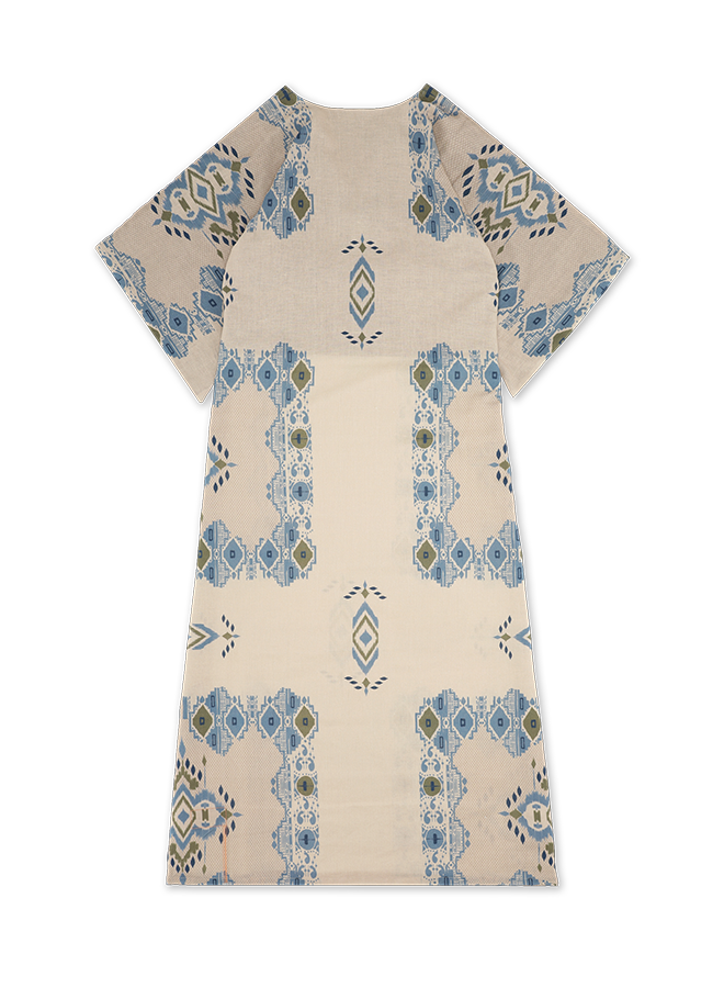 Acaia Caftano con Stampa in Cotone e Lino