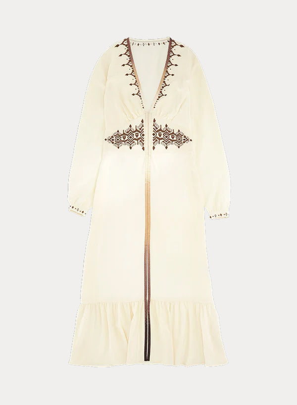 Ada Embroidered Silk Crepon Dress