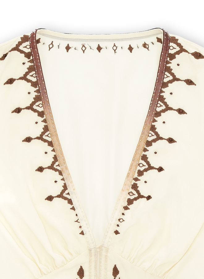 Ada Abito Ricamato In Creponne Di Seta