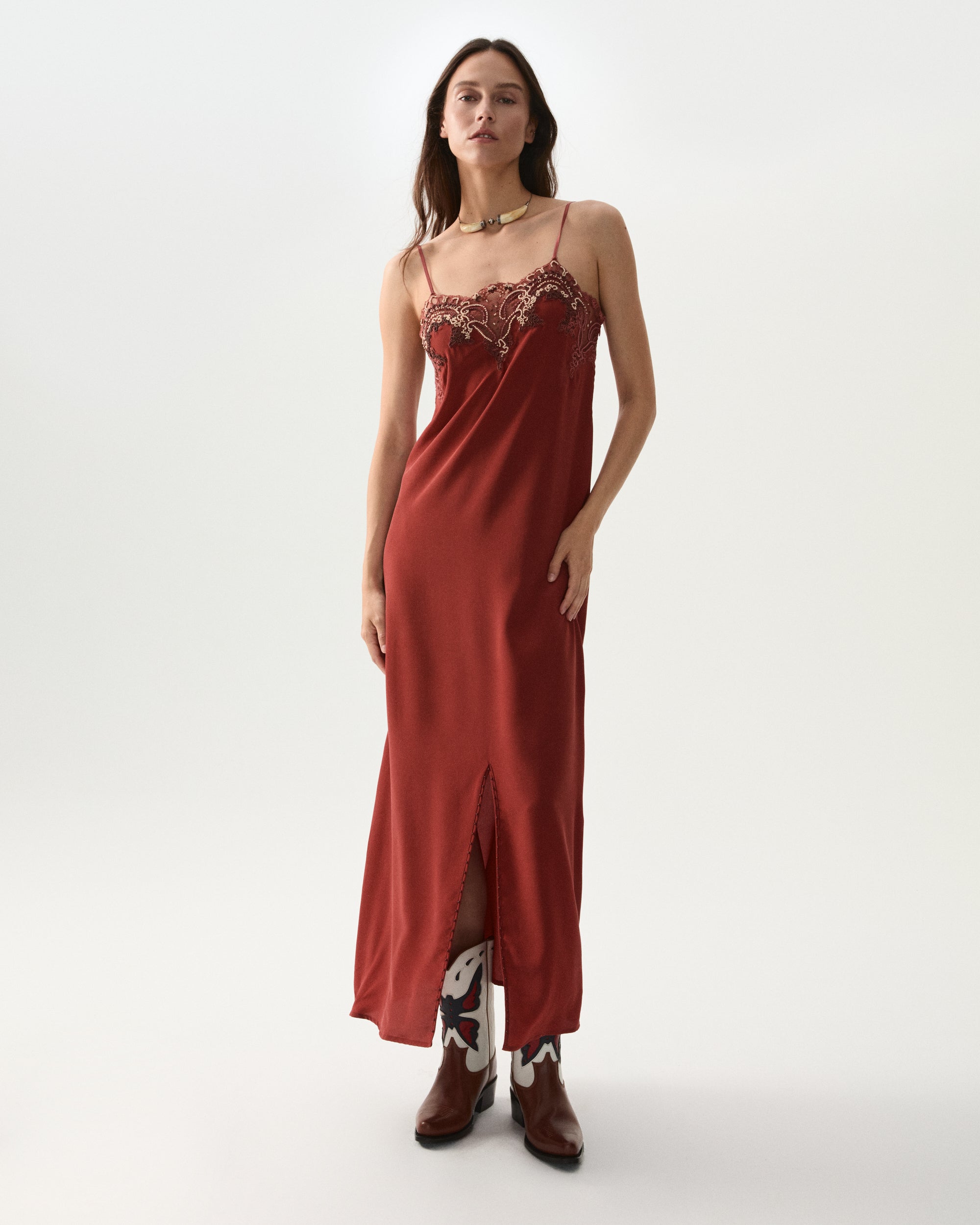 Alizee Embroidered Silk Dress