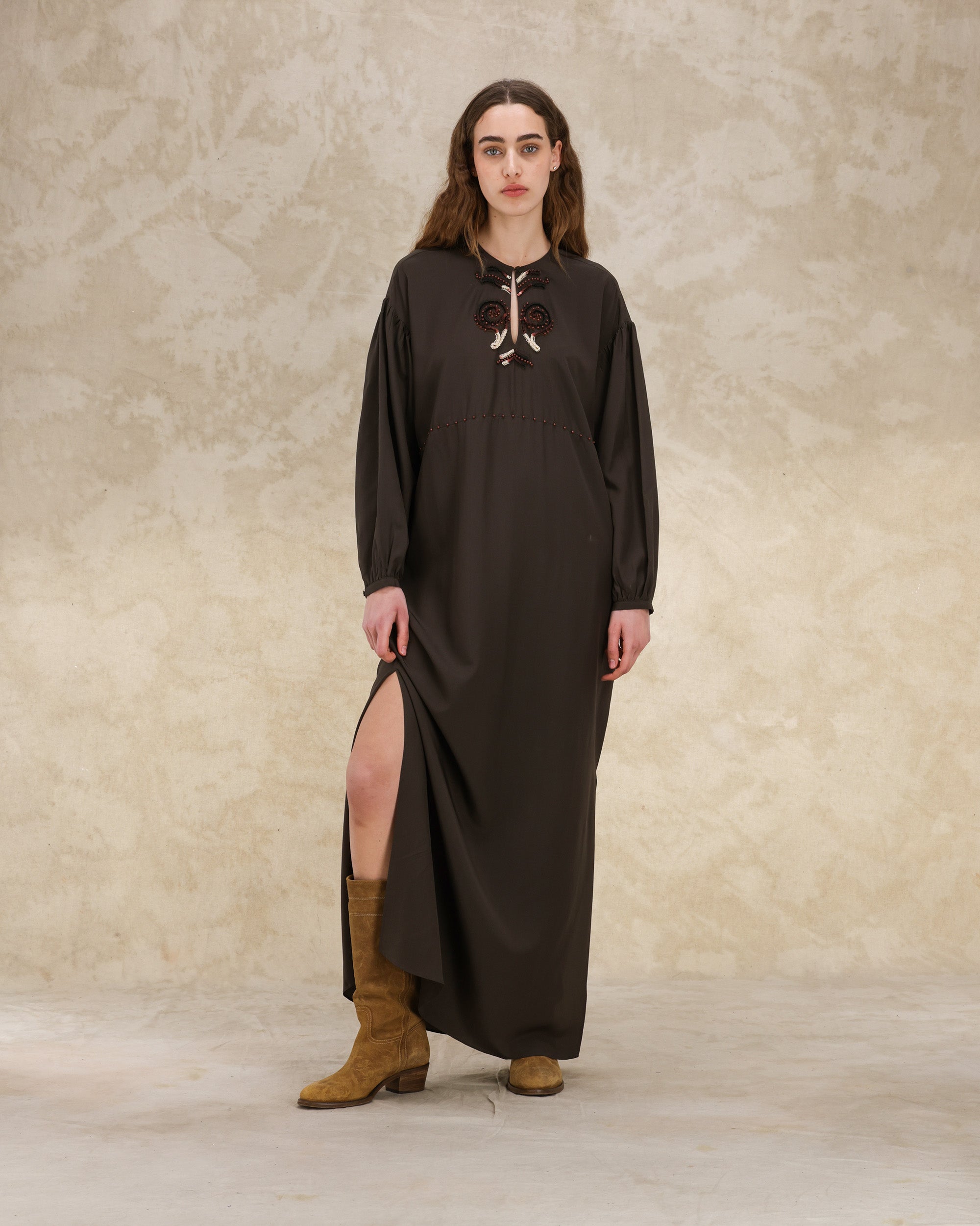 Allegral Abito Ricamato In Crepe di Seta