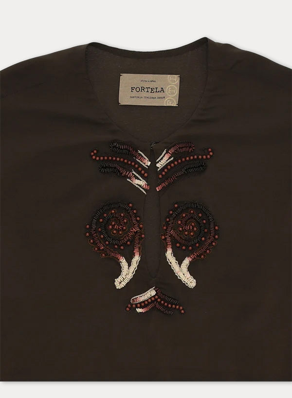 Allegras Embroidered Silk Crepe Blouse